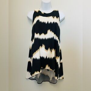 Sleeveless Wave-Stripe Tank Top in Black, White & Tan